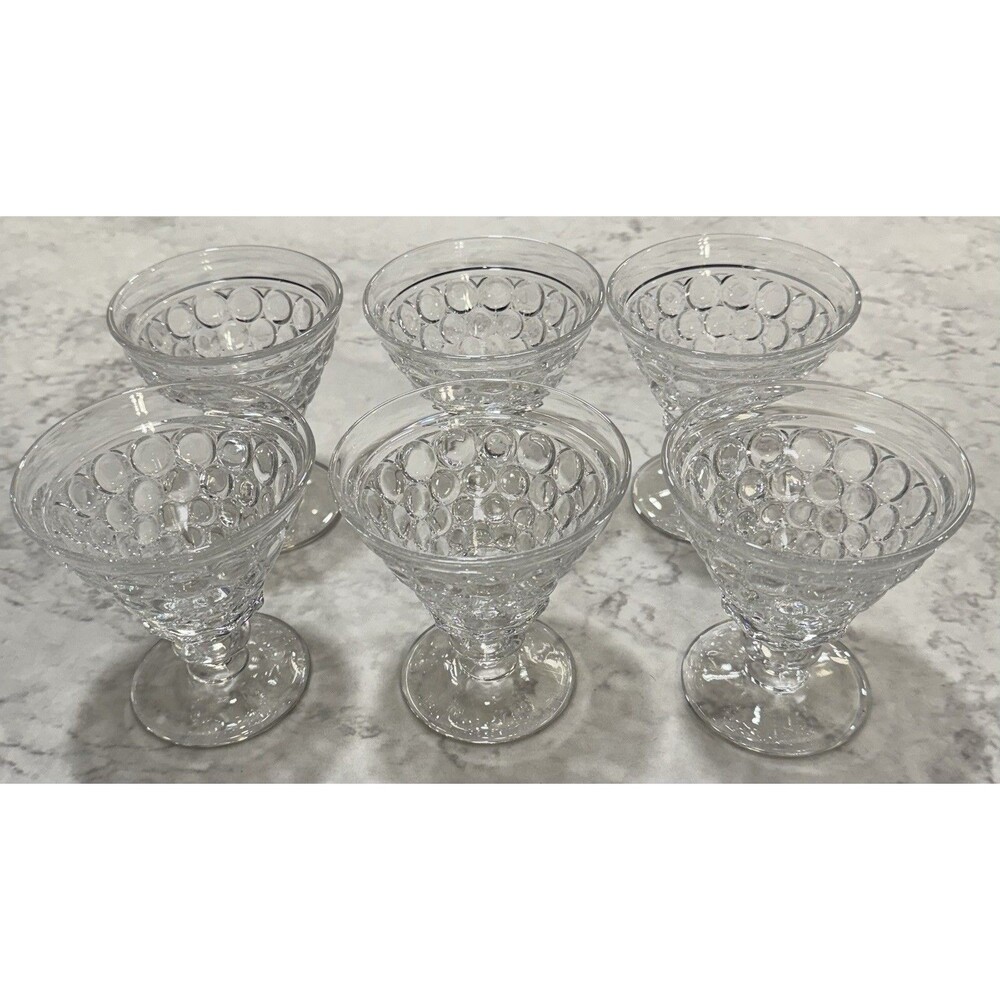 6 Vintage Westmoreland Thousand Eye Clear Glass Low Sherbets 1932 - 1956